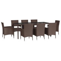 vidaXL 9 Piece Patio Dining Set with Cushions Brown Poly Rattan