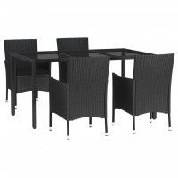 vidaXL 5 Piece Patio Dining Set with Cushions Black Poly Rattan