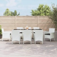 vidaXL 9 Piece Patio Dining Set with Cushions White Poly Rattan