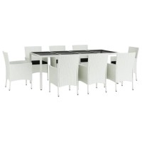 vidaXL 9 Piece Patio Dining Set with Cushions White Poly Rattan