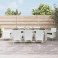 vidaXL 9 Piece Patio Dining Set with Cushions White Poly Rattan