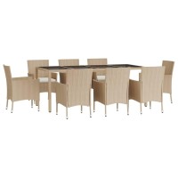 vidaXL 9 Piece Patio Dining Set with Cushions Beige Poly Rattan