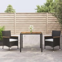 vidaXL 3 Piece Patio Dining Set with Cushions Black Poly Rattan