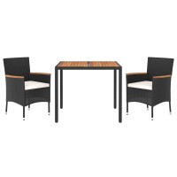 vidaXL 3 Piece Patio Dining Set with Cushions Black Poly Rattan