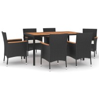 vidaXL 7 Piece Patio Dining Set with Cushions Black Poly Rattan