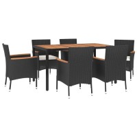 vidaXL 7 Piece Patio Dining Set with Cushions Black Poly Rattan