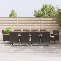 vidaXL 11 Piece Patio Dining Set with Cushions Black Poly Rattan