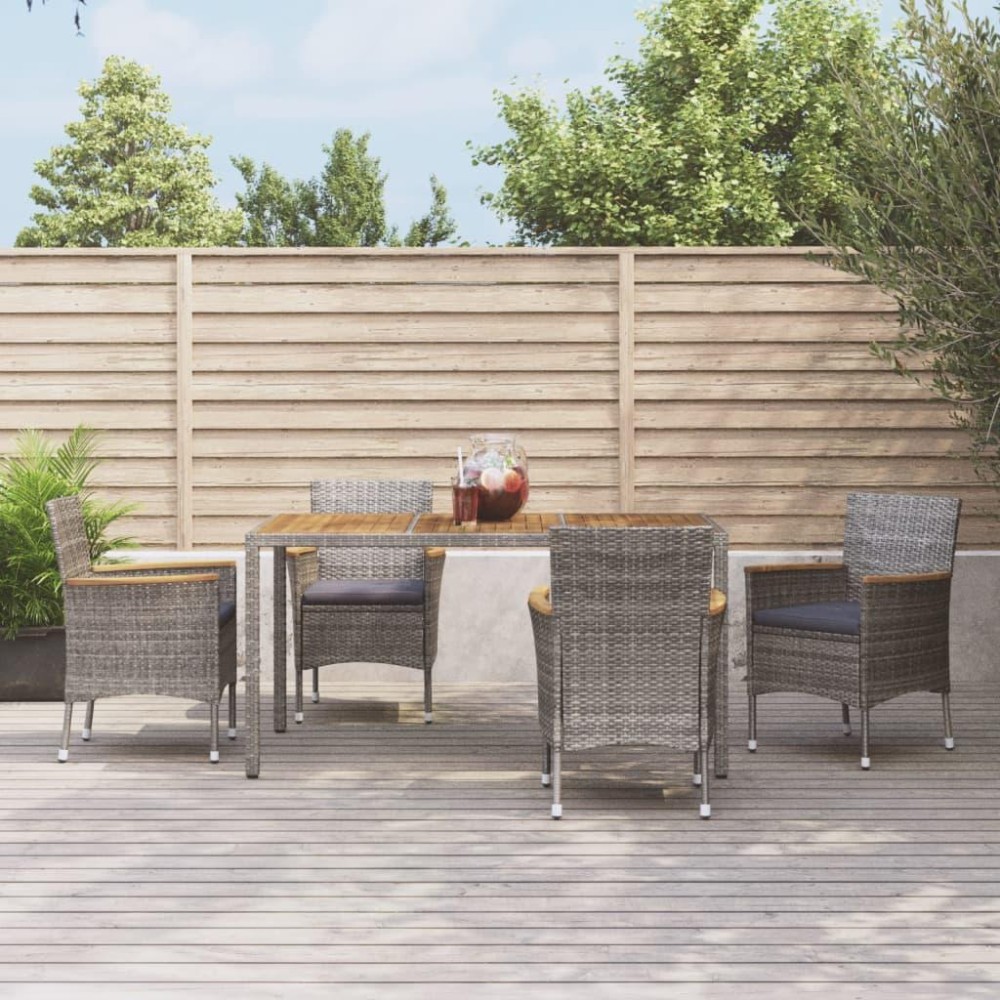 vidaXL 5 Piece Patio Dining Set with Cushions Gray Poly Rattan