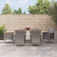 vidaXL 7 Piece Patio Dining Set with Cushions Gray Poly Rattan