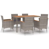 vidaXL 7 Piece Patio Dining Set with Cushions Gray Poly Rattan