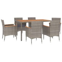 vidaXL 7 Piece Patio Dining Set with Cushions Gray Poly Rattan