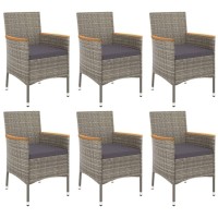 vidaXL 7 Piece Patio Dining Set with Cushions Gray Poly Rattan