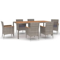 vidaXL 7 Piece Patio Dining Set with Cushions Gray Poly Rattan