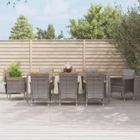 vidaXL 9 Piece Patio Dining Set with Cushions Gray Poly Rattan