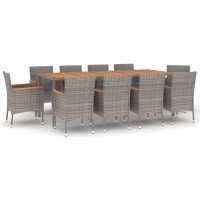 vidaXL 11 Piece Patio Dining Set with Cushions Gray Poly Rattan