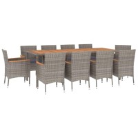 vidaXL 11 Piece Patio Dining Set with Cushions Gray Poly Rattan