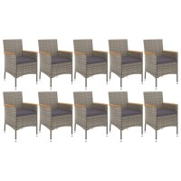 vidaXL 11 Piece Patio Dining Set with Cushions Gray Poly Rattan