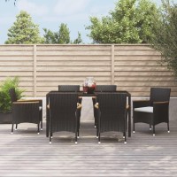 vidaXL 7 Piece Patio Dining Set with Cushions Black Poly Rattan