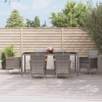 vidaXL 7 Piece Patio Dining Set with Cushions Gray Poly Rattan