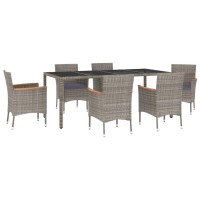 vidaXL 7 Piece Patio Dining Set with Cushions Gray Poly Rattan