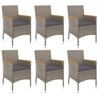 vidaXL 7 Piece Patio Dining Set with Cushions Gray Poly Rattan