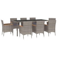 vidaXL 9 Piece Patio Dining Set with Cushions Gray Poly Rattan