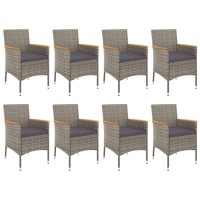 vidaXL 9 Piece Patio Dining Set with Cushions Gray Poly Rattan