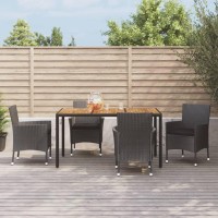 vidaXL 5 Piece Patio Dining Set with Cushions Black Poly Rattan