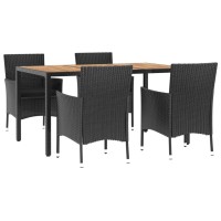 vidaXL 5 Piece Patio Dining Set with Cushions Black Poly Rattan