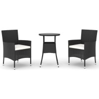 vidaXL 3 Piece Patio Bistro Set with Cushions Black Poly Rattan