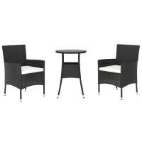 vidaXL 3 Piece Patio Bistro Set with Cushions Black Poly Rattan