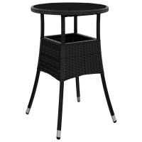 vidaXL 3 Piece Patio Bistro Set with Cushions Black Poly Rattan