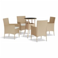 vidaXL 5 Piece Patio Bistro Set with Cushions Beige Poly Rattan