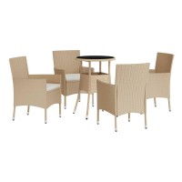 vidaXL 5 Piece Patio Bistro Set with Cushions Beige Poly Rattan