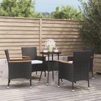 vidaXL 5 Piece Patio Bistro Set with Cushions Black Poly Rattan