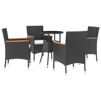 vidaXL 5 Piece Patio Bistro Set with Cushions Black Poly Rattan