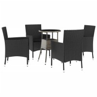 vidaXL 5 Piece Patio Bistro Set with Cushions Black Poly Rattan