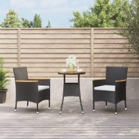 vidaXL 3 Piece Patio Bistro Set with Cushions Black Poly Rattan