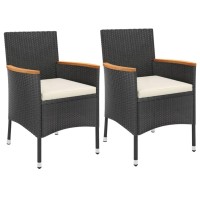 vidaXL 3 Piece Patio Bistro Set with Cushions Black Poly Rattan