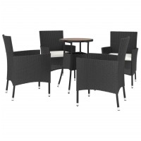 vidaXL 5 Piece Patio Bistro Set with Cushions Black Poly Rattan