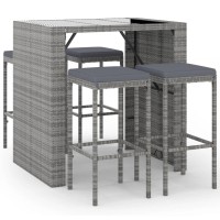 Vidaxl 5 Piece Patio Bar Set With Cushions Gray Poly Rattan