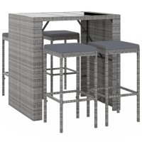 Vidaxl 5 Piece Patio Bar Set With Cushions Gray Poly Rattan