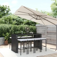 vidaXL 9 Piece Patio Bar Set with Cushions Black Poly Rattan