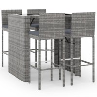 vidaXL 5 Piece Patio Bar Set with Cushions Gray Poly Rattan