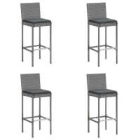 vidaXL 5 Piece Patio Bar Set with Cushions Gray Poly Rattan