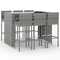 Vidaxl 7 Piece Patio Bar Set With Cushions Gray Poly Rattan
