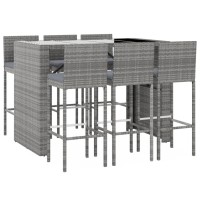 Vidaxl 7 Piece Patio Bar Set With Cushions Gray Poly Rattan