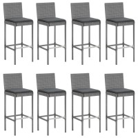 vidaXL 9 Piece Patio Bar Set with Cushions Gray Poly Rattan