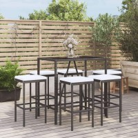 vidaXL 7 Piece Patio Bar Set with Cushions Black Poly Rattan