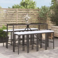 vidaXL 9 Piece Patio Bar Set with Cushions Black Poly Rattan